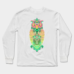 mr owl in ecopop pattern aesthetic art in rainbow color Long Sleeve T-Shirt